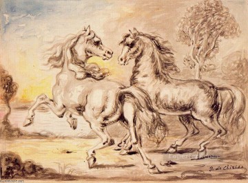  chevaux Peintre - GIORGIO DE CHIRICO DEUX CHEVAUX DANS UNE VILLE